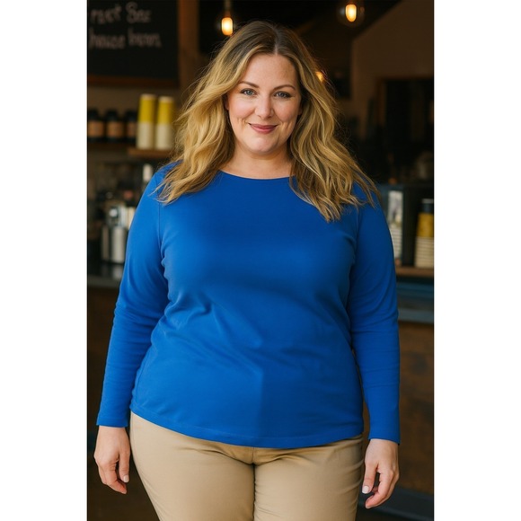 Croft & Barrow The Classic Tee Women's LS crewneck top Royal Blue size L - Picture 1 of 5